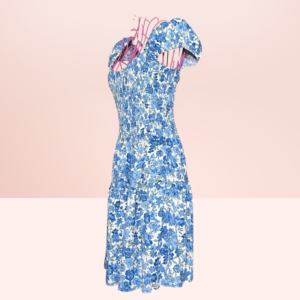 Hollister Cottagecore Floral Mini Dress Smocked Tiered Ruffle Cap Sleeve Medium - Picture 9 of 14
